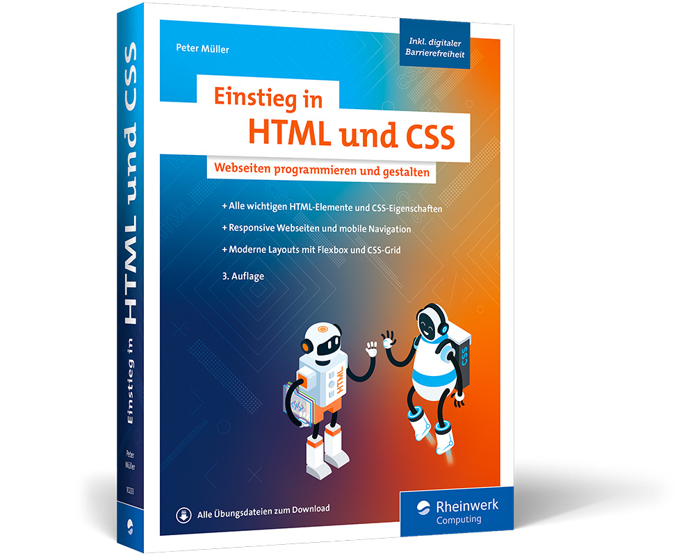 Cover des Buches Einstieg in HTML und CSS von Peter Müller in 3D